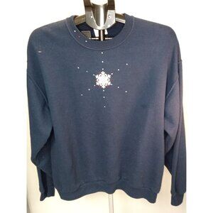 Jerzees Women's Blue Silver Crew Neck Sweater Size Large